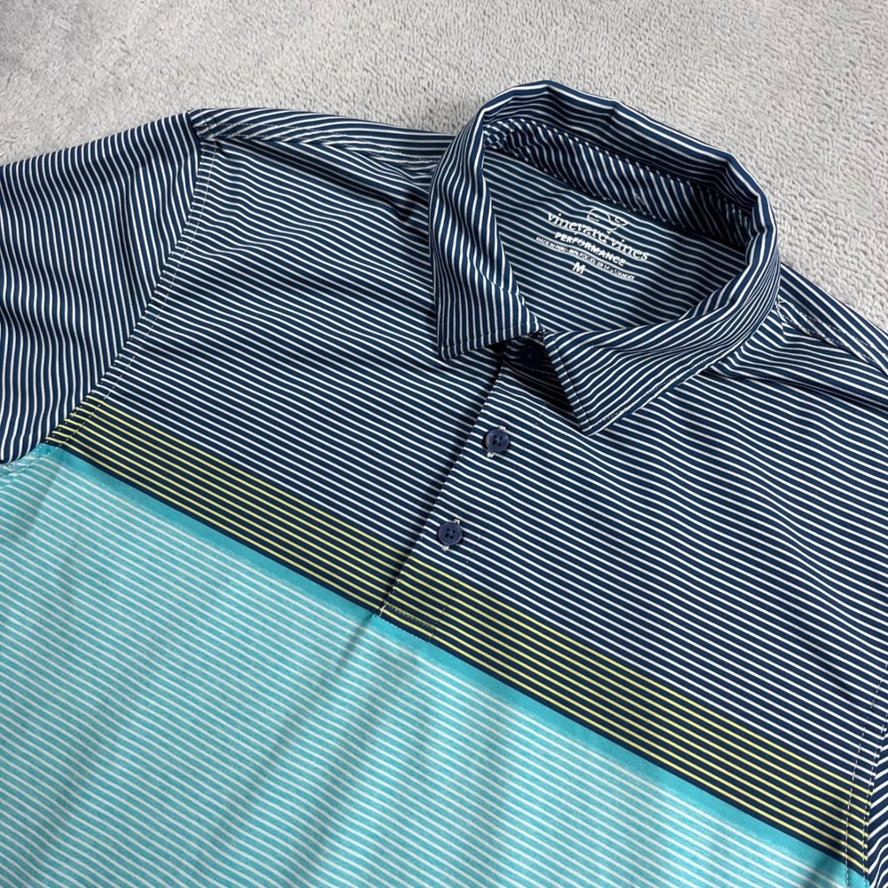 Vineyard Vines Performance Polo Shirt Mens Medium Blue Striped Short Sleeve Golf